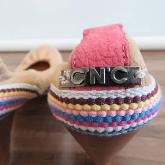 C.N.C COSTUME NATIONAL Tan Leather Boho Crochet Heeled Slip On Shoes - Size 9.5 - Picture 8 of 16